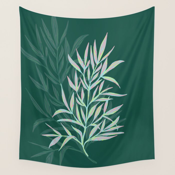 animal patterned Willow twig emerald Wall Tapestry Gallery Image 1