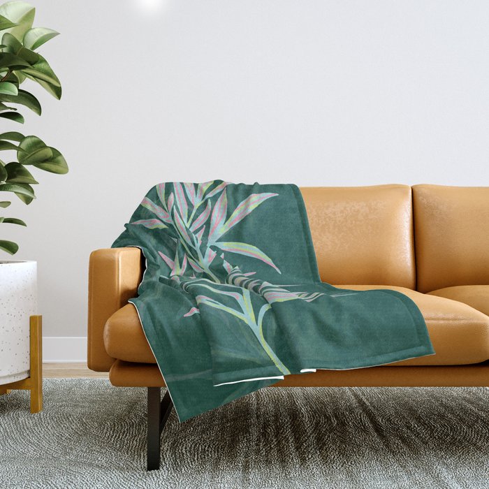 animal patterned Willow twig emerald Throw Blanket Gallery Image 1