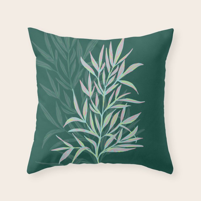 animal patterned Willow twig emerald Throw Pillow Gallery Image 6