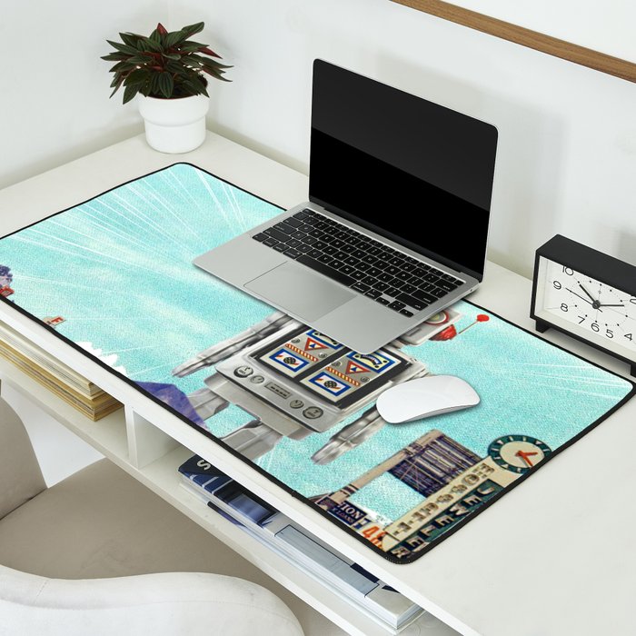 Robot in Town Desk Mat Gallery Image 2