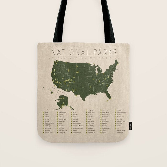 US National Parks w/ State Borders Tote Bag Gallery Image 1