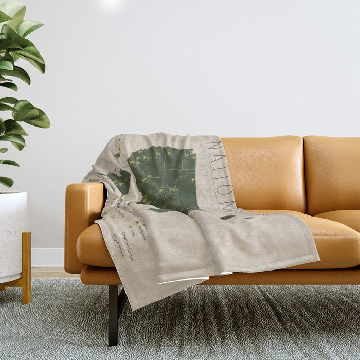 US National Parks w/ State Borders Throw Blanket Gallery Image 1