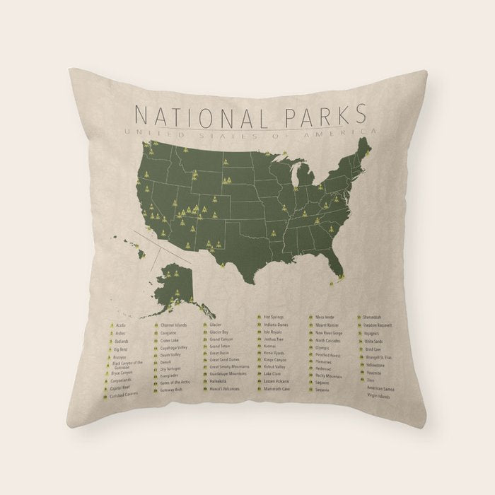 US National Parks w/ State Borders Throw Pillow Gallery Image 6