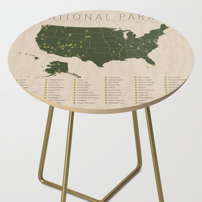US National Parks w/ State Borders Side Table Gallery Image 2