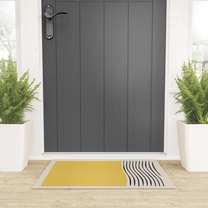 Yellow Sunset Mid Century Modern Minimalist Rothko Inspired Color Field With Lines Geometric Style Welcome Mat Gallery Image 3
