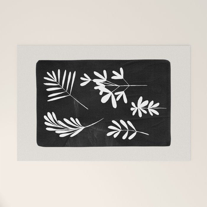 Plant Fossils Line Drawing Black Illustration Paper Collage Night Sky Minimalist Midcentury by Ejaaz Haniff  Welcome Mat Gallery Image 1