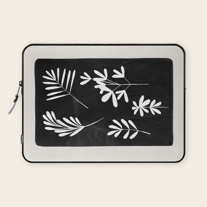 Plant Fossils Line Drawing Black Illustration Paper Collage Night Sky Minimalist Midcentury by Ejaaz Haniff  Laptop Sleeve Gallery Image 1