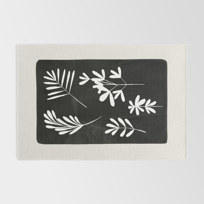 Plant Fossils Line Drawing Black Illustration Paper Collage Night Sky Minimalist Midcentury by Ejaaz Haniff  Rug Gallery Image 2