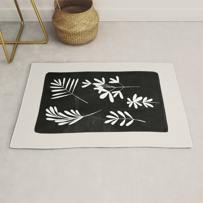 Plant Fossils Line Drawing Black Illustration Paper Collage Night Sky Minimalist Midcentury by Ejaaz Haniff  Rug Gallery Image 1