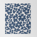 Retro Daisy - Blue Navy and white Throw Blanket Gallery Image 2