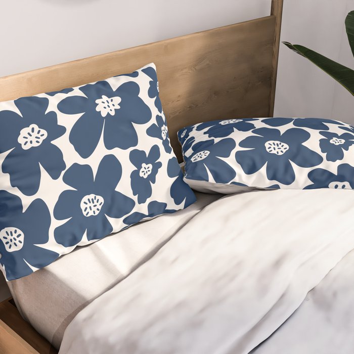 Retro Daisy - Blue Navy and white Pillow Sham Gallery Image 2