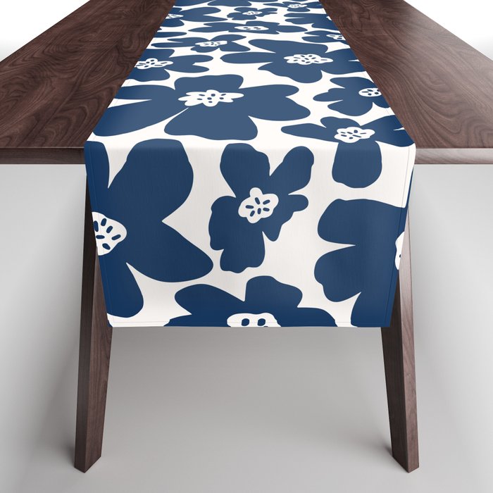 Retro Daisy - Blue Navy and white Table Runner Gallery Image 1