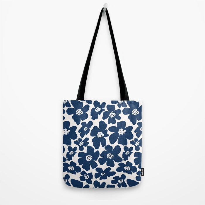 Retro Daisy - Blue Navy and white Tote Bag Gallery Image 2
