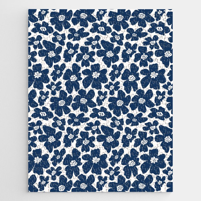 Retro Daisy - Blue Navy and white Jigsaw Puzzle Gallery Image 1