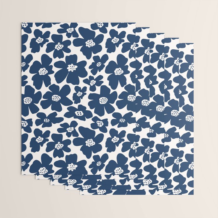 Retro Daisy - Blue Navy and white Wrapping Paper Gallery Image 3