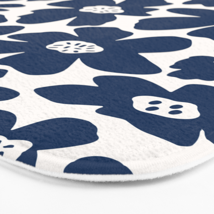 Retro Daisy - Blue Navy and white Bath Mat Gallery Image 3