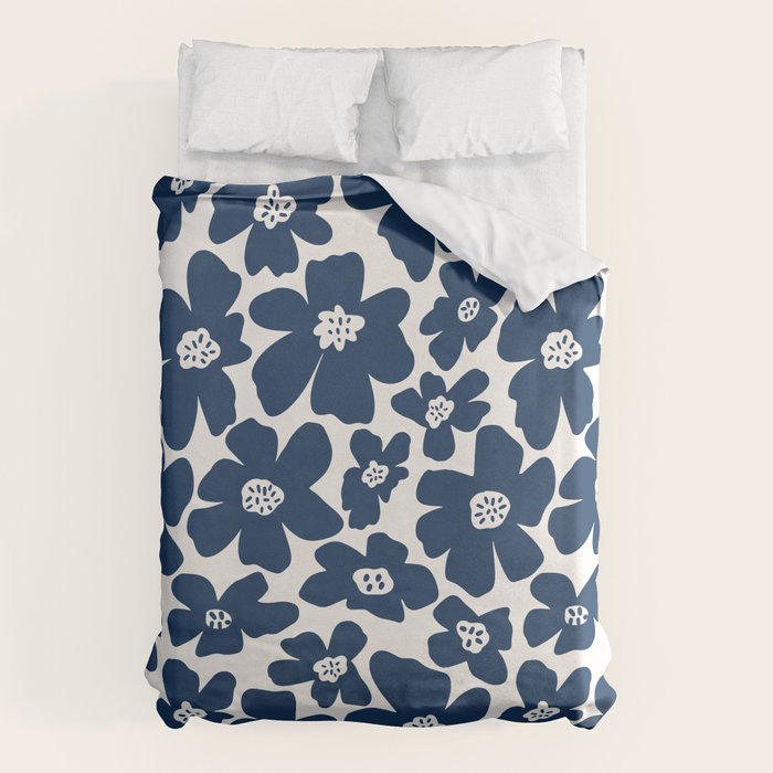 Retro Daisy - Blue Navy and white Duvet Cover Gallery Image 1