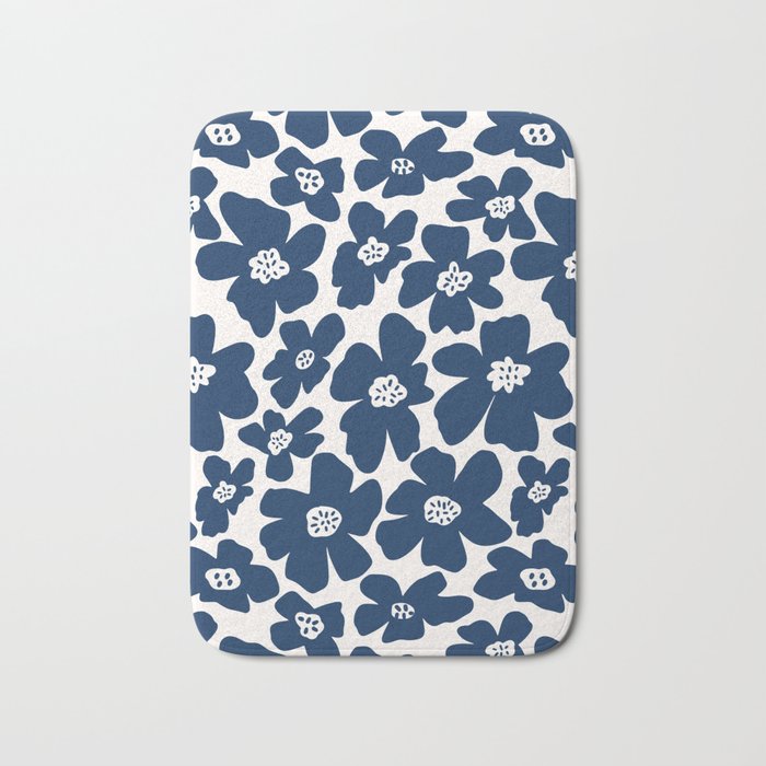 Retro Daisy - Blue Navy and white Bath Mat Gallery Image 1