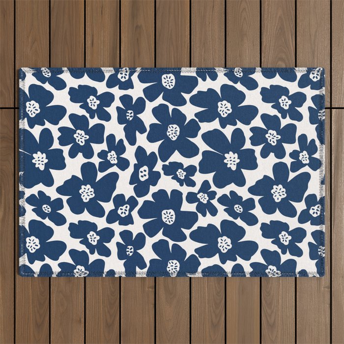 Retro Daisy - Blue Navy and white Outdoor Rug Gallery Image 1