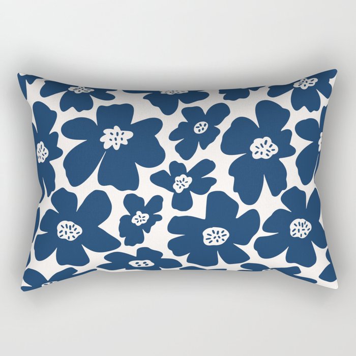 Retro Daisy - Blue Navy and white Rectangular Pillow Gallery Image 1