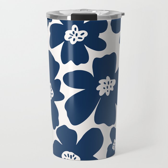 Retro Daisy - Blue Navy and white Travel Mug Gallery Image 1