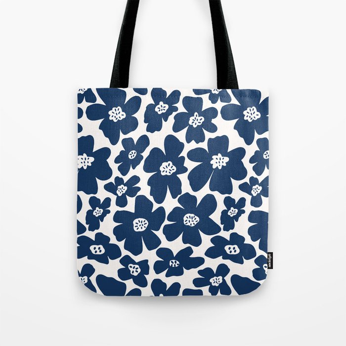 Retro Daisy - Blue Navy and white Tote Bag Gallery Image 1