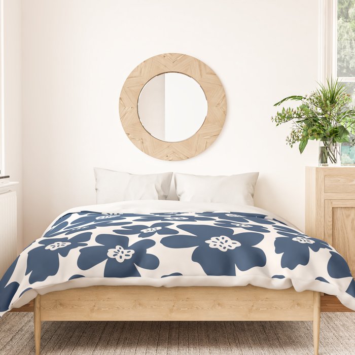 Retro Daisy - Blue Navy and white Duvet Cover Gallery Image 3