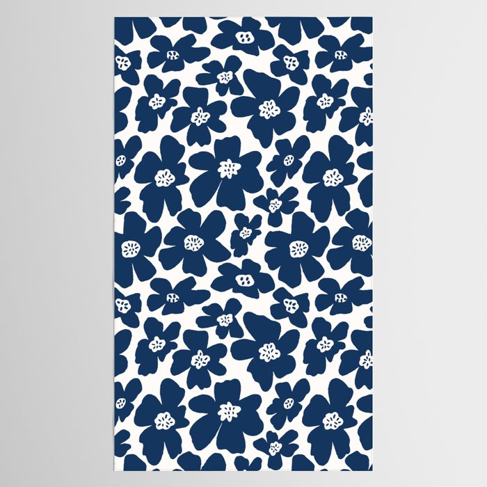 Retro Daisy - Blue Navy and white Tablecloth Gallery Image 2