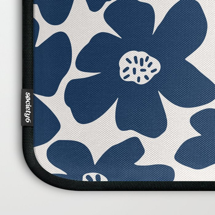 Retro Daisy - Blue Navy and white Laptop Sleeve Gallery Image 3