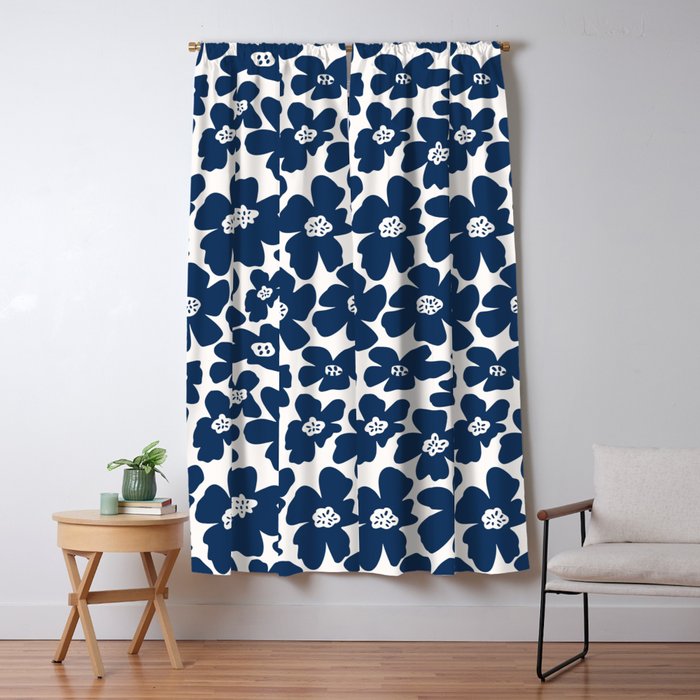 Retro Daisy - Blue Navy and white Window Curtain Gallery Image 5
