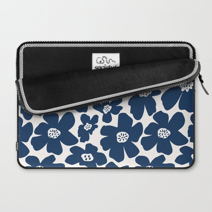 Retro Daisy - Blue Navy and white Laptop Sleeve Gallery Image 2