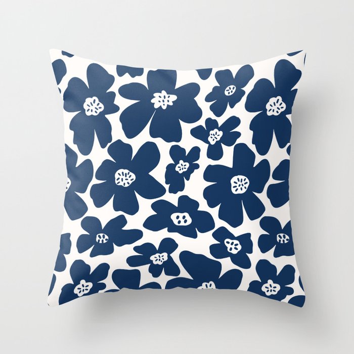 Retro Daisy - Blue Navy and white Throw Pillow Gallery Image 6