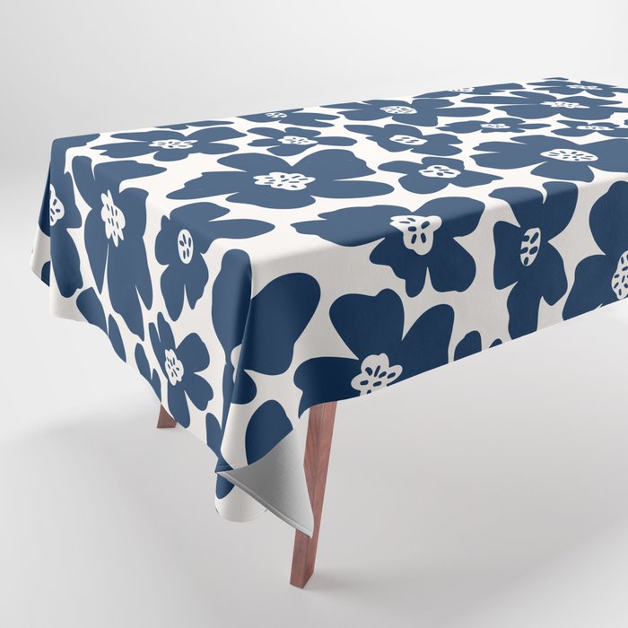 Retro Daisy - Blue Navy and white Tablecloth Gallery Image 1