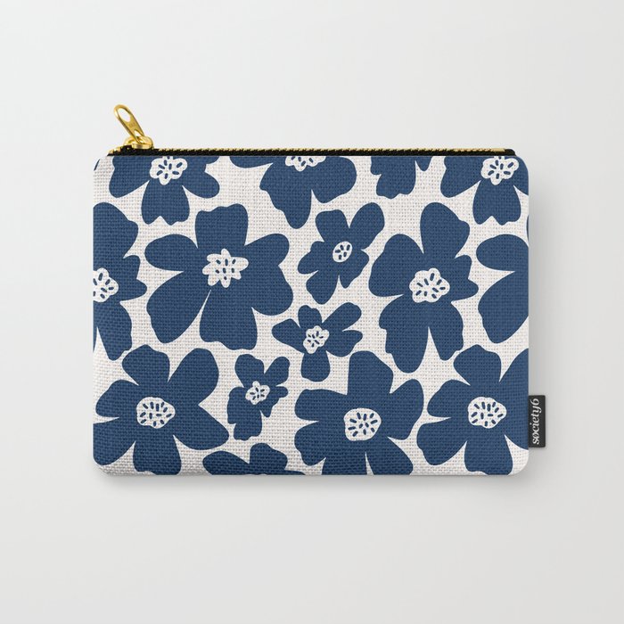 Retro Daisy - Blue Navy and white Carry All Pouch Gallery Image 1