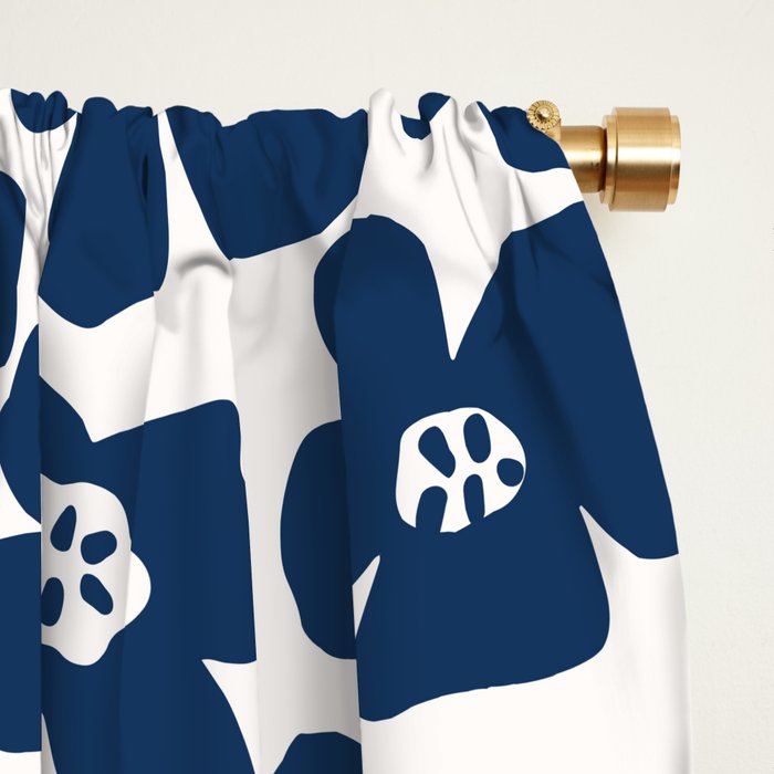 Retro Daisy - Blue Navy and white Window Curtain Gallery Image 2