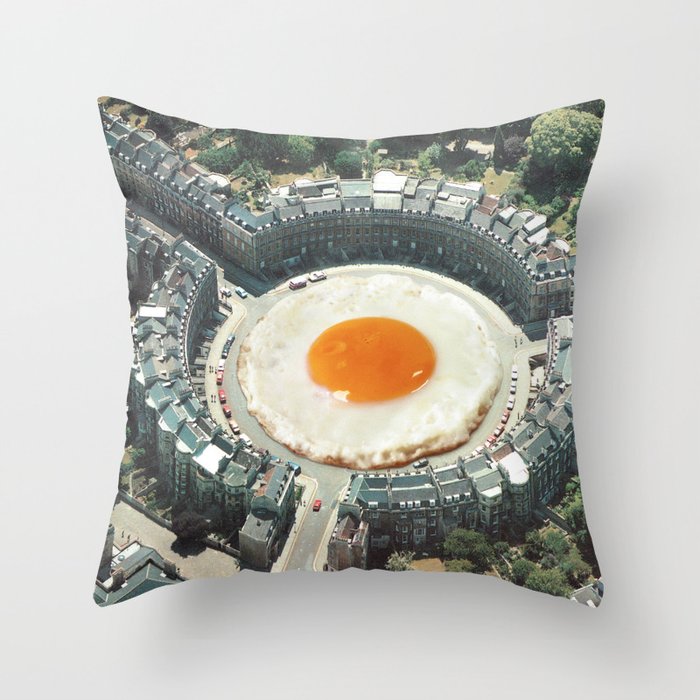 Take The 2nd Eggxit - Sunny Side Up Urban Fried Egg Throw Pillow Gallery Image 1