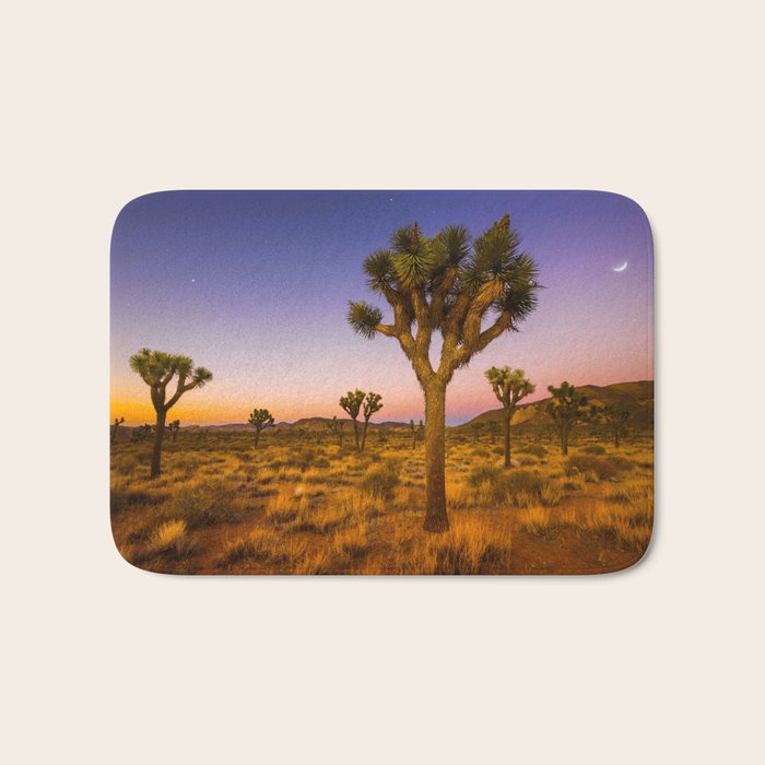 Twilight and half moon at Joshua Tree National Park, California Desert color photographic art print Bath Mat Gallery Image 1