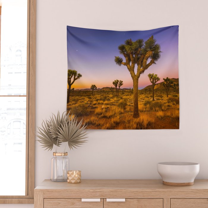 Twilight and half moon at Joshua Tree National Park, California Desert color photographic art print Wall Tapestry Gallery Image 2