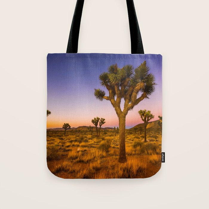 Twilight and half moon at Joshua Tree National Park, California Desert color photographic art print Tote Bag Gallery Image 1