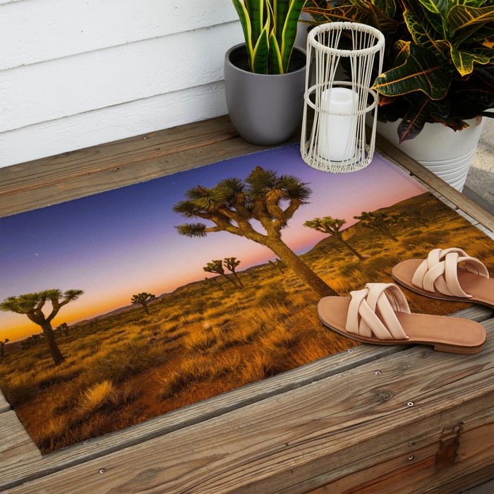 Twilight and half moon at Joshua Tree National Park, California Desert color photographic art print Outdoor Rug Gallery Image 2