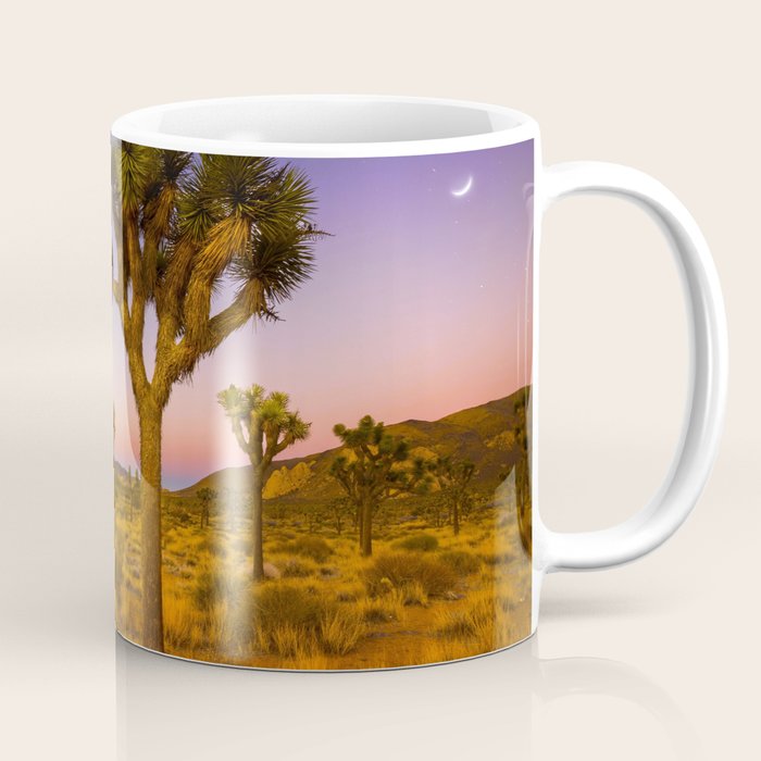 Twilight and half moon at Joshua Tree National Park, California Desert color photographic art print Coffee Mug Gallery Image 1
