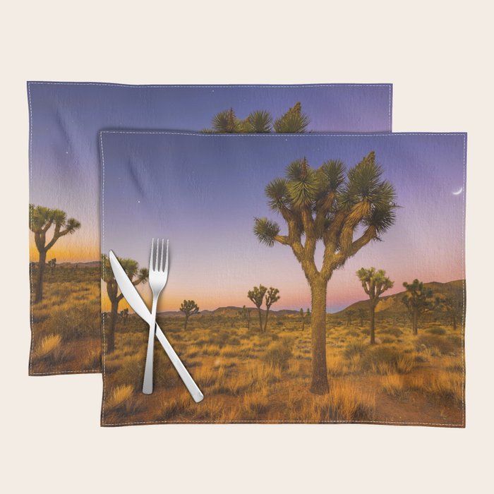 Twilight and half moon at Joshua Tree National Park, California Desert color photographic art print Placemat Gallery Image 1