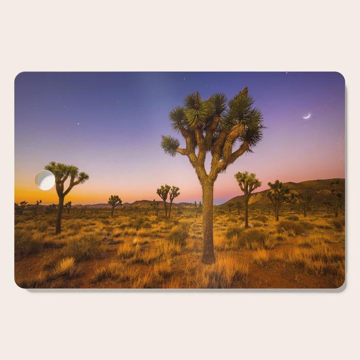 Twilight and half moon at Joshua Tree National Park, California Desert color photographic art print Cutting Board Gallery Image 1