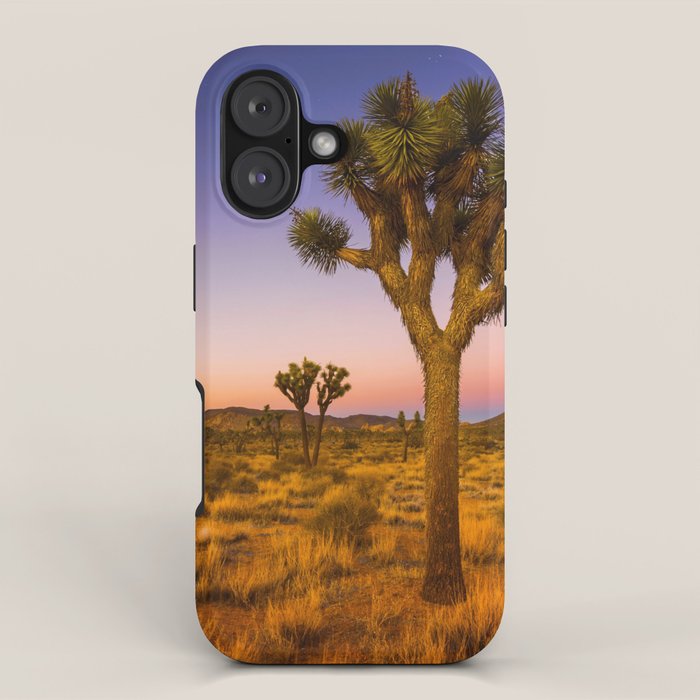 Twilight and half moon at Joshua Tree National Park, California Desert color photographic art print iPhone Case Gallery Image 1
