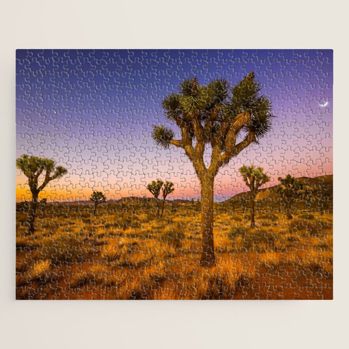 Twilight and half moon at Joshua Tree National Park, California Desert color photographic art print Jigsaw Puzzle Gallery Image 1