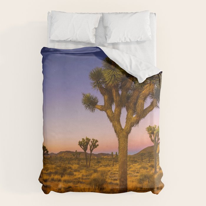 Twilight and half moon at Joshua Tree National Park, California Desert color photographic art print Duvet Cover Gallery Image 6