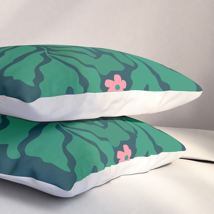 Summer Bloom: Pine Green Leaves & Pink Poppies Pillow Sham Gallery Image 3
