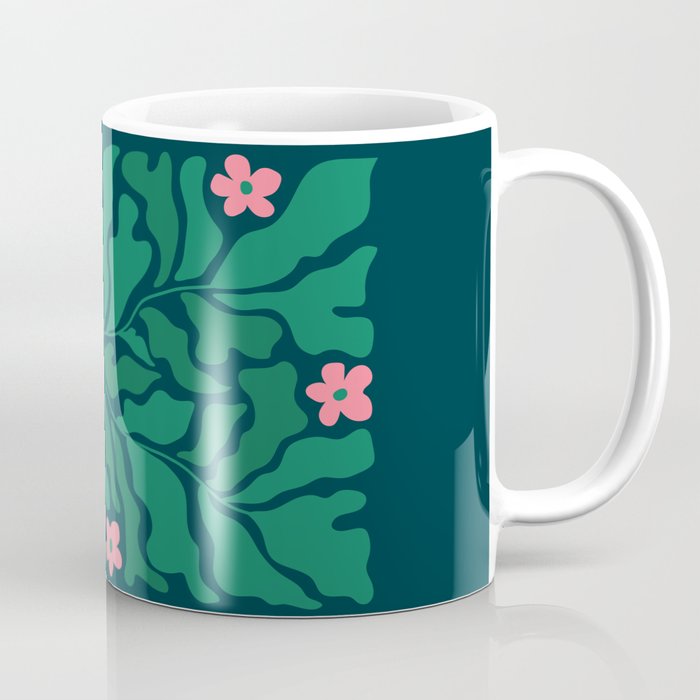 Summer Bloom: Pine Green Leaves & Pink Poppies Coffee Mug Gallery Image 1