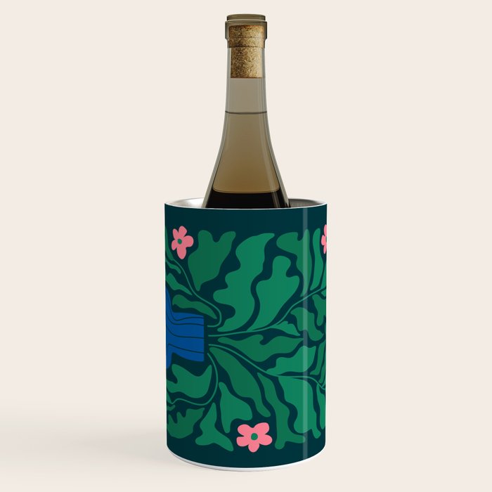 Summer Bloom: Pine Green Leaves & Pink Poppies Wine Chiller Gallery Image 1