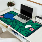 Summer Bloom: Pine Green Leaves & Pink Poppies Desk Mat Gallery Image 2